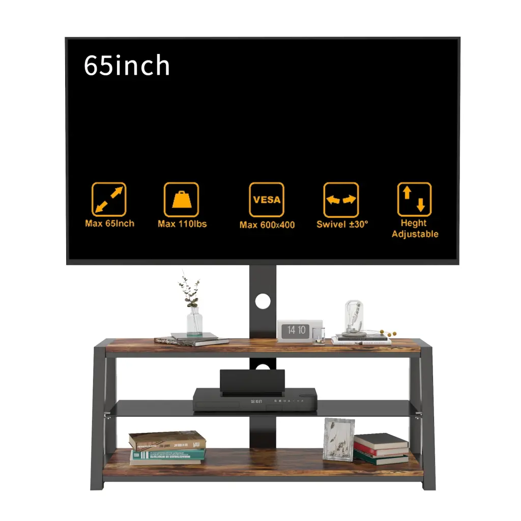 BEKAY TV Stand Entertainment Center 3-layer Shelves Height Adjustable Rotating