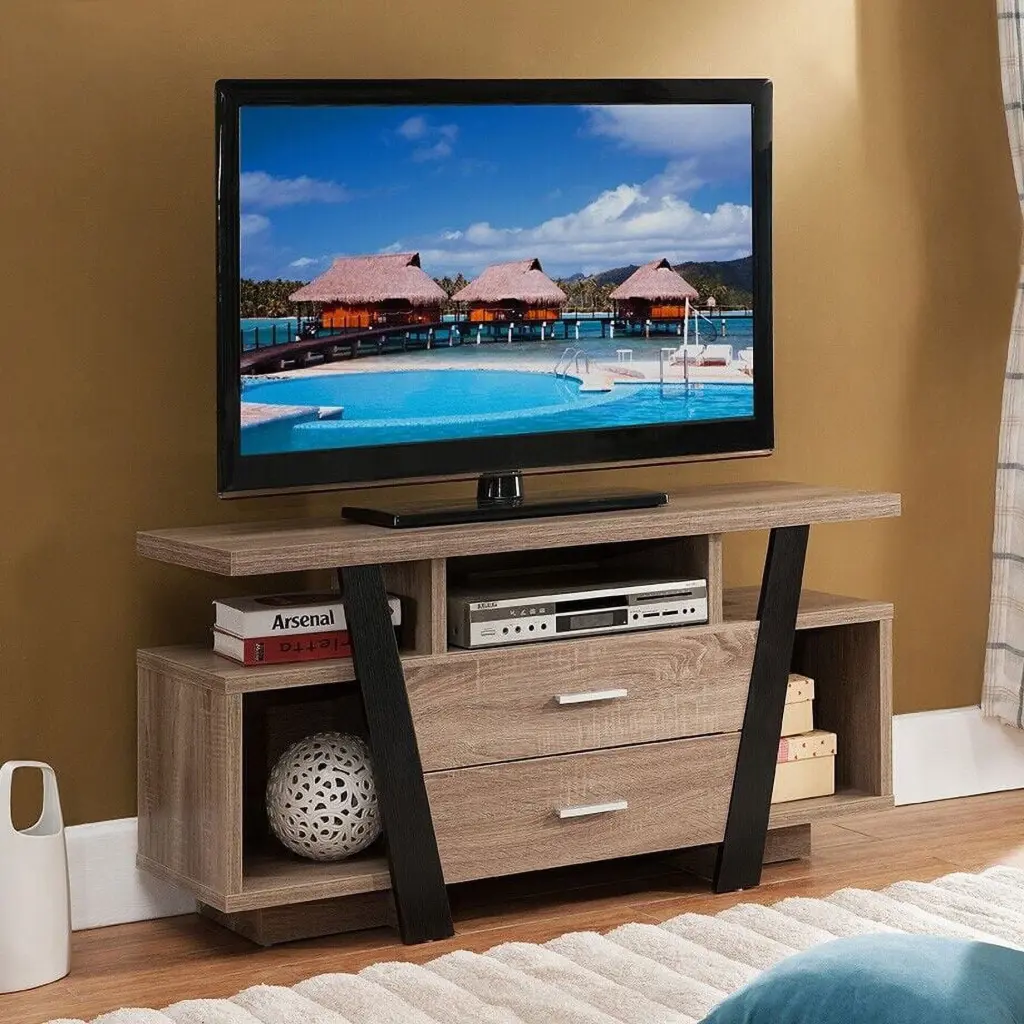 Entertainment Center TV Stand Dark Taupe Black Modern Media Console DJ Corp Design