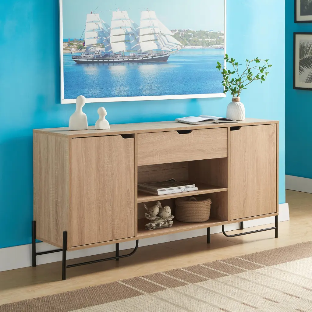 Mid Century Modern TV Stand Entertainment Center 2 Cabinets and Shelves DJ Corp Design
