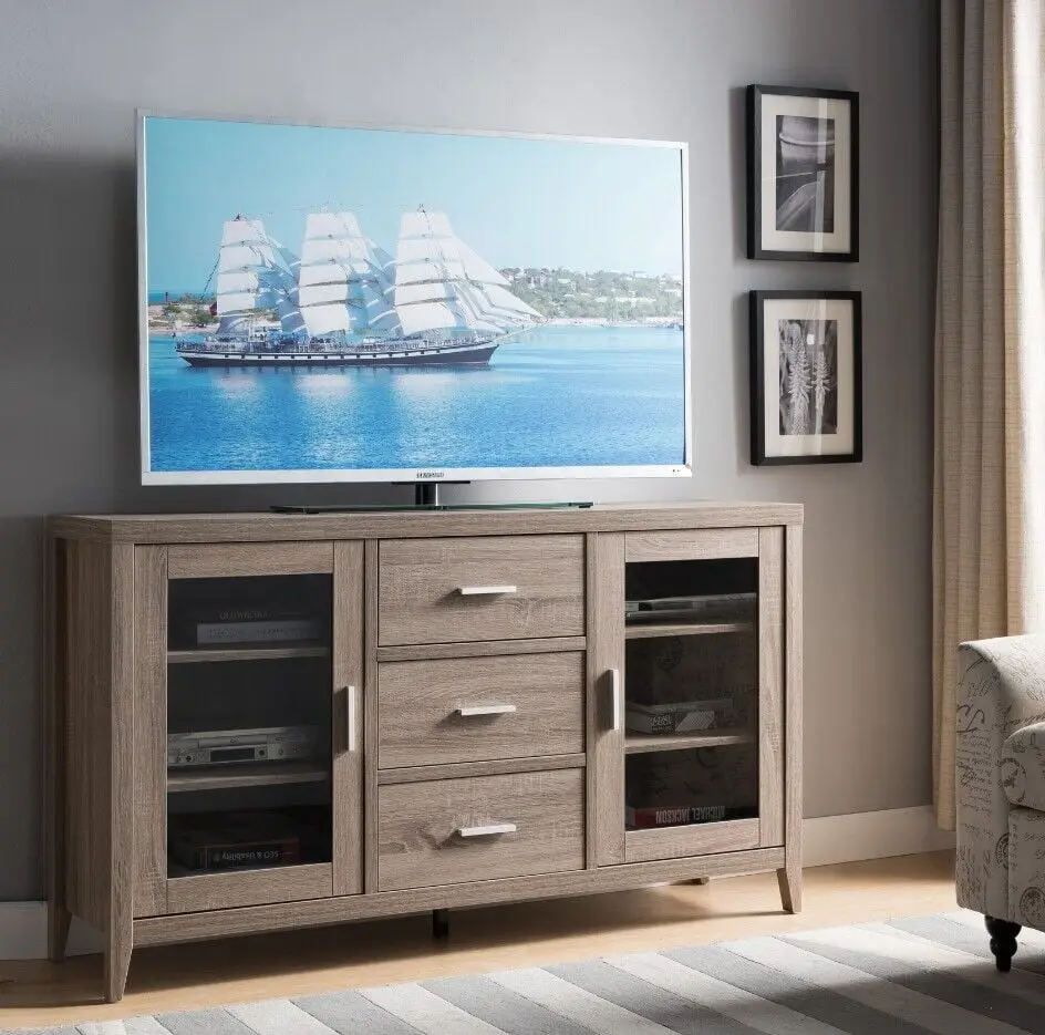 Wooden TV Console 60 Inch Entertainment Center Storage Dark Taupe DJ Corp Design