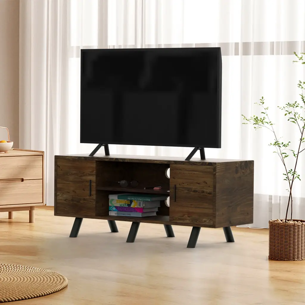 FINE MAKER Modern 55 Inch TV Stand Entertainment Center 2 Storage Cabinets and Shelves Brown