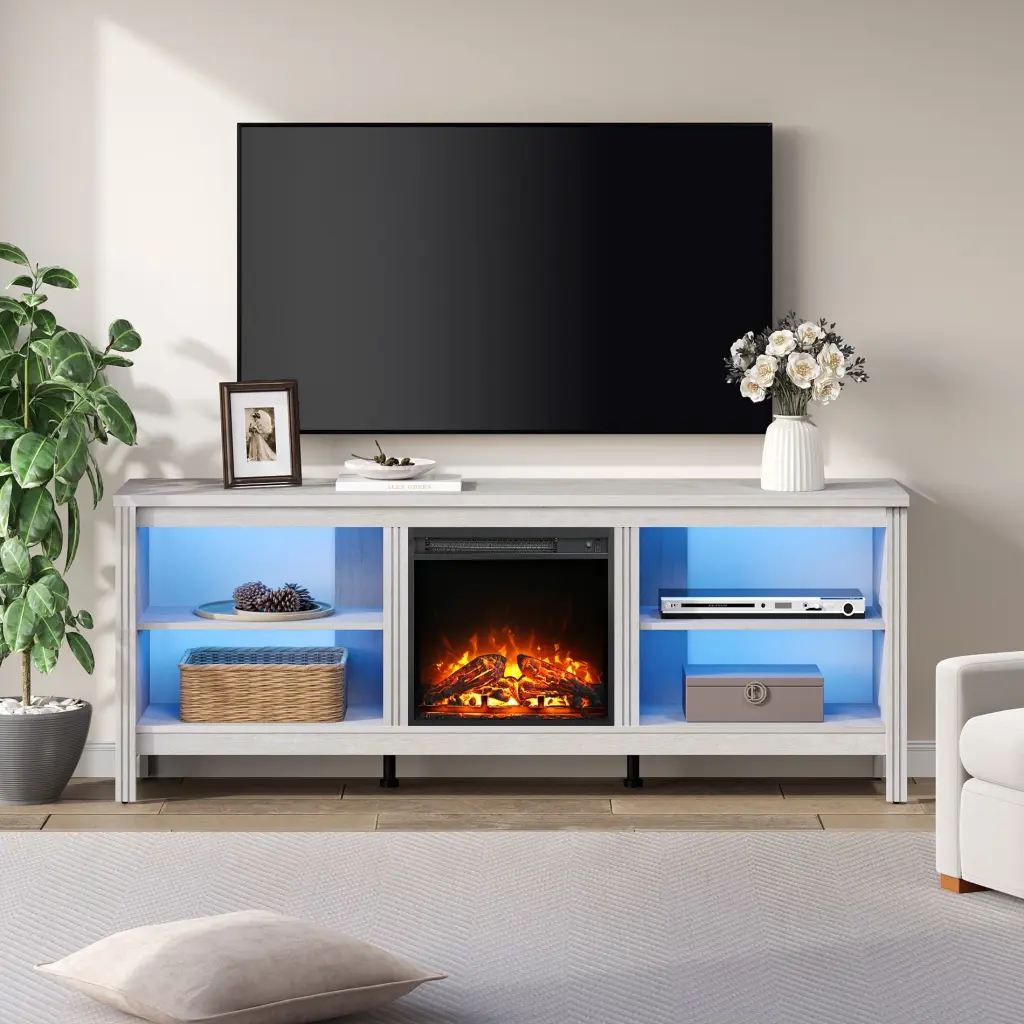 Farmhouse Black TV Stand 75 Inch TV Entertainment Center 6 Storage Cabinets FITUEYES