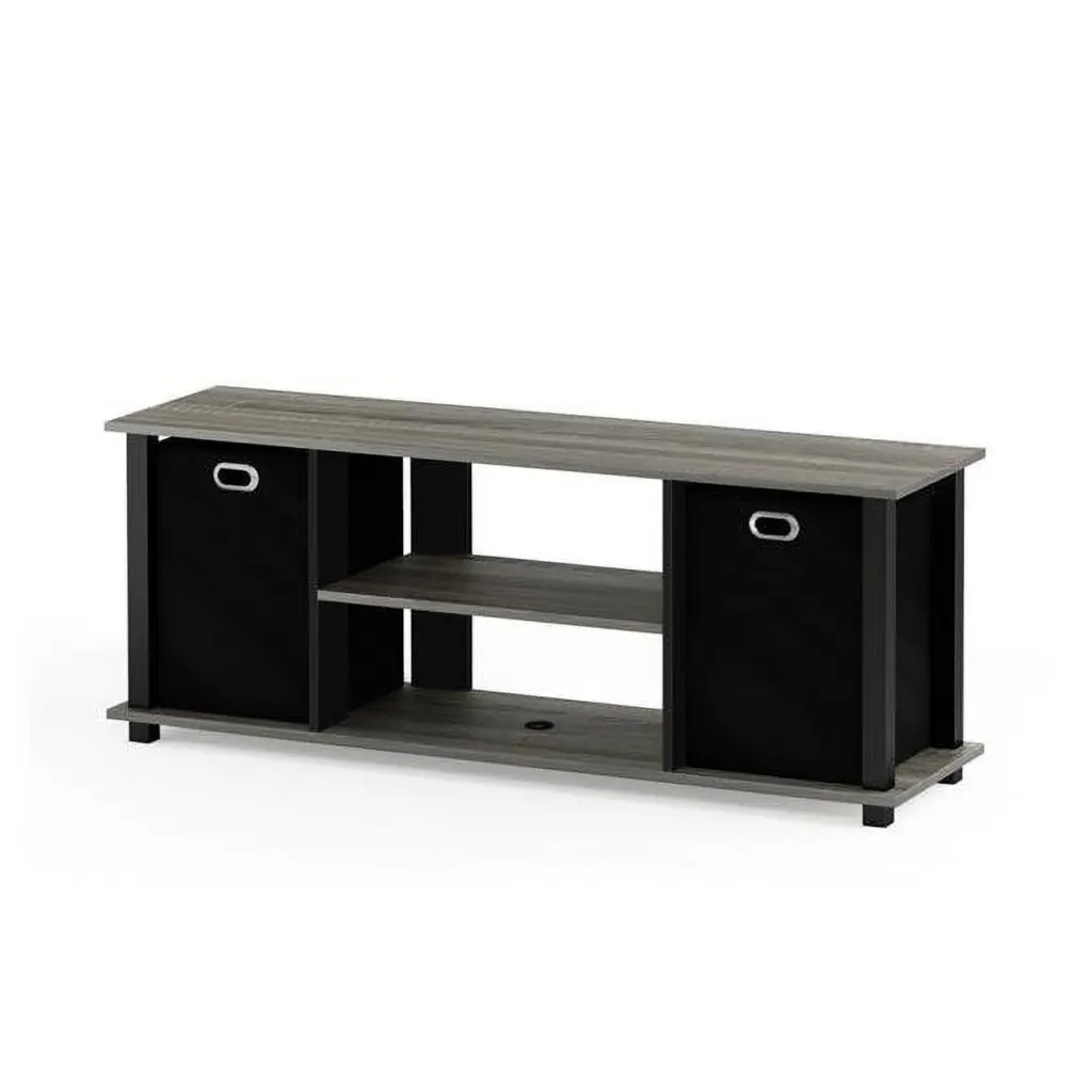 Furinno Econ Entertainment Center Storage Bins French Oak Grey Black