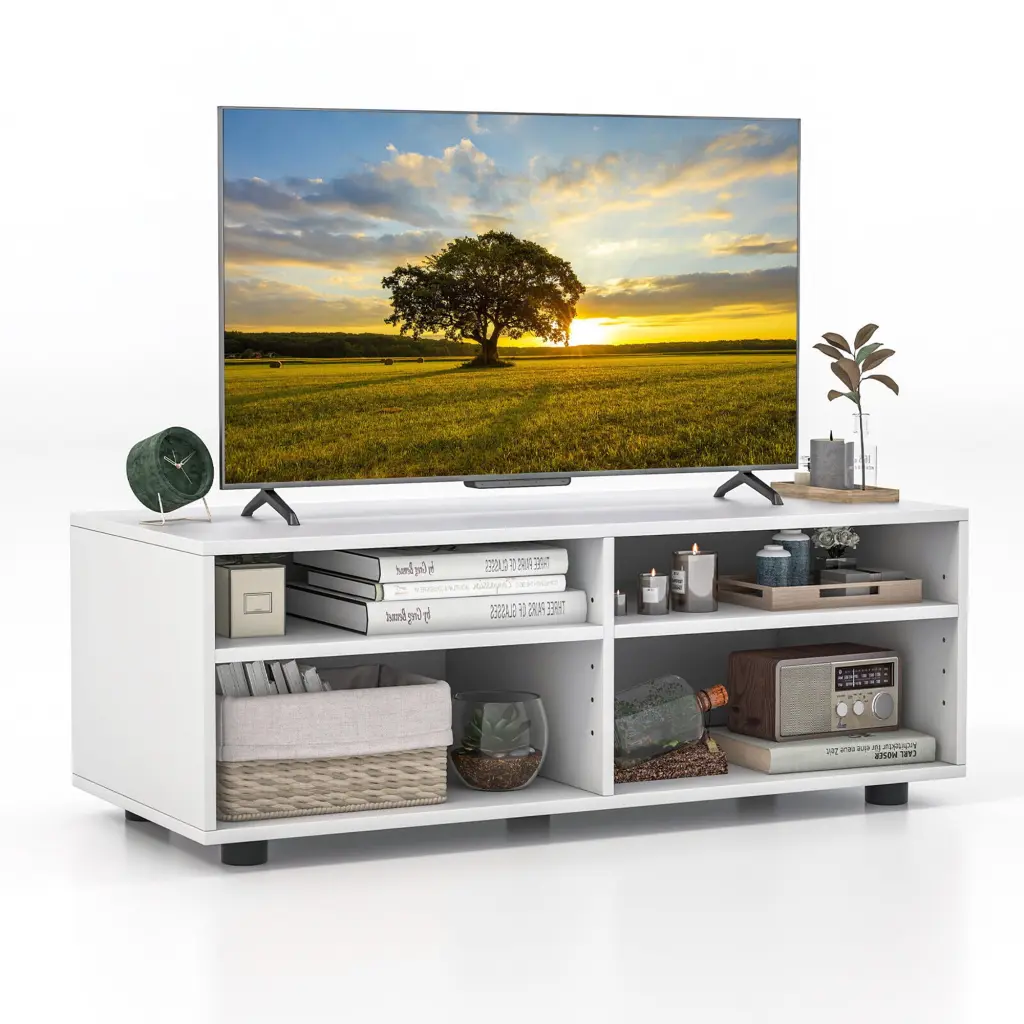 Gymax 4-Cubby Media Console Entertainment Center TV Stand Cabinet Adjustable Shelves
