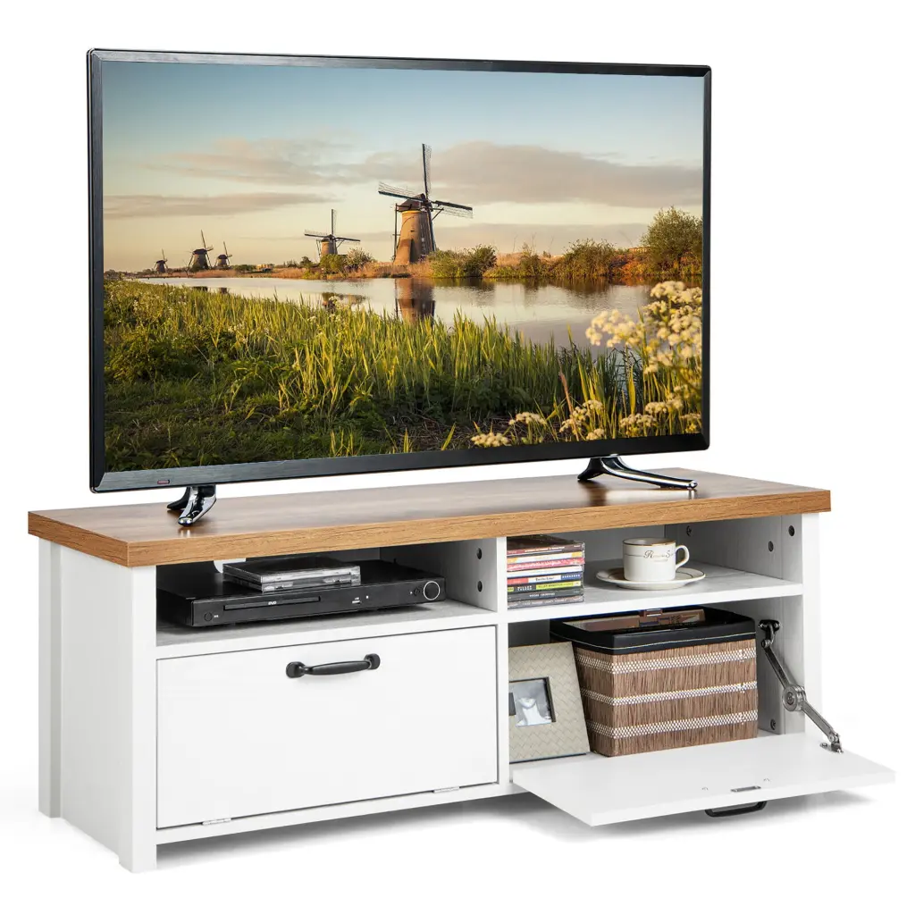 Gymax Modern TV Stand Media Entertainment Center 2 Cabinets and Open Shelves