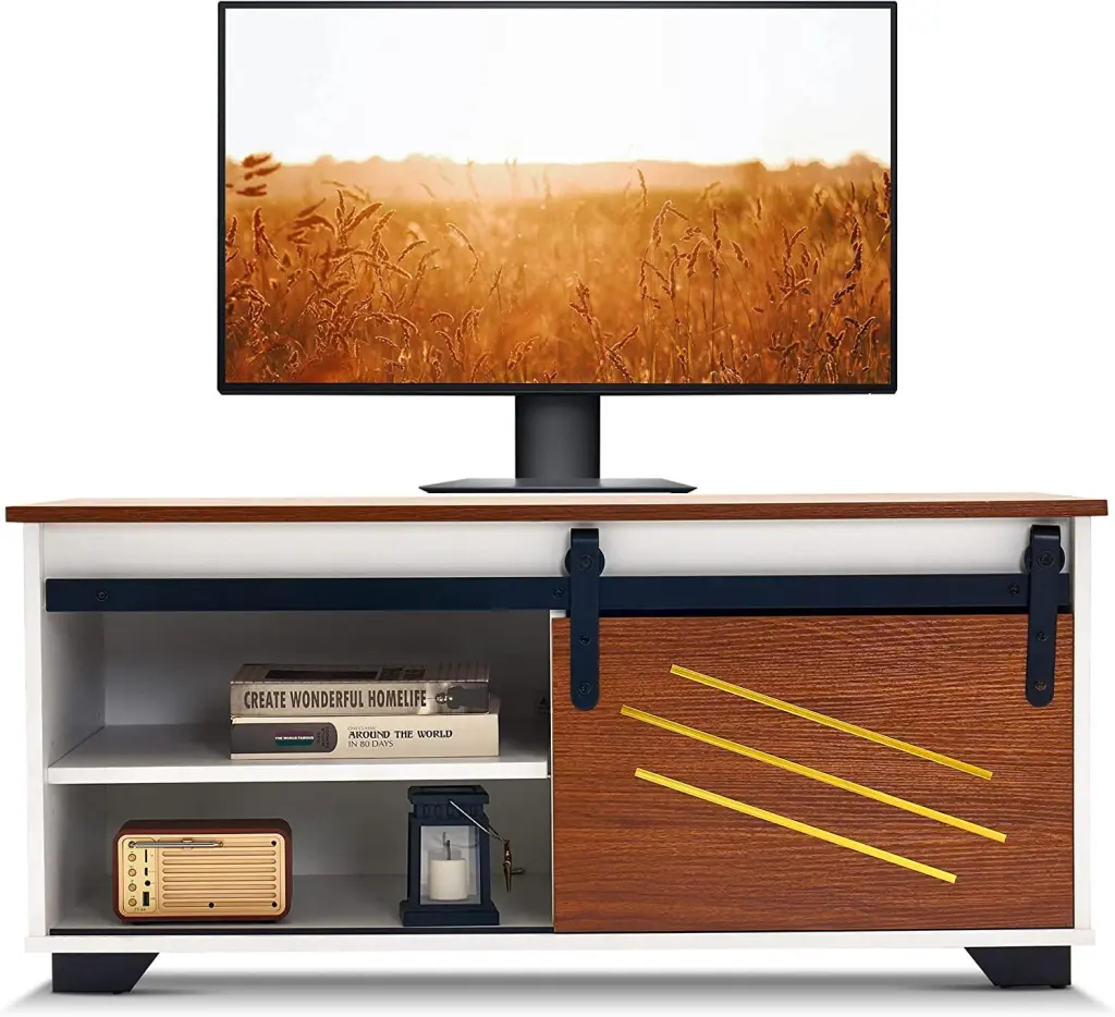 Ivinta Farmhouse TV Stand Sliding Door Media Console Cabinet Adjustable Shelves Ivinta Furniture
