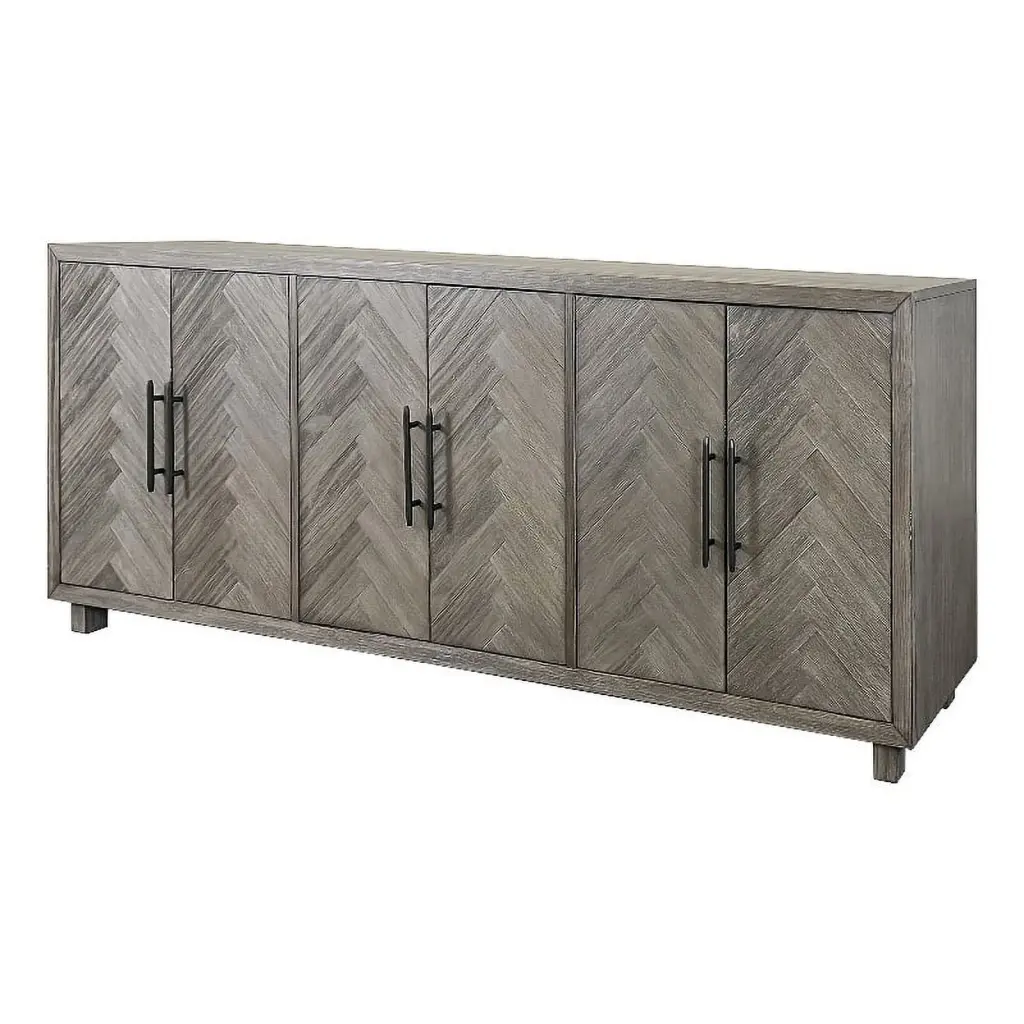 90 Six Door Wood TV Console Entertainment Stand Fully Assembled Gray Martin Furniture