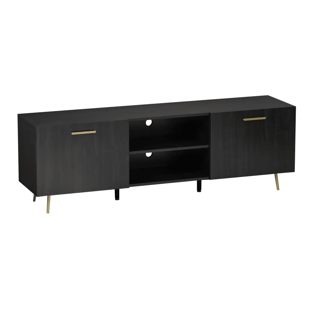 MONSLIPA BlackBrown Entertainment Center Storage Cabinet and Open Shelves 55/60 Inch TVs