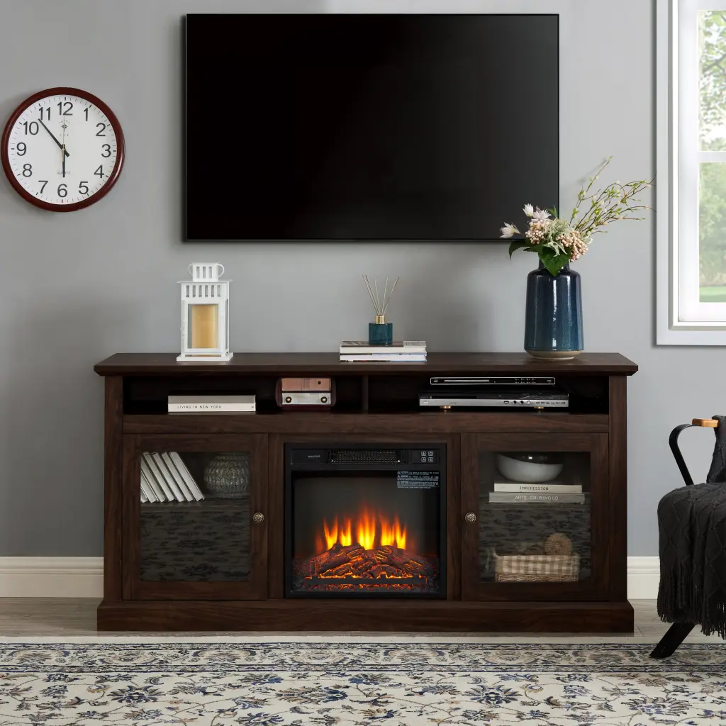 Modern 18 Inch Fireplace TV Media Stand Entertainment Center Console Storage rnb