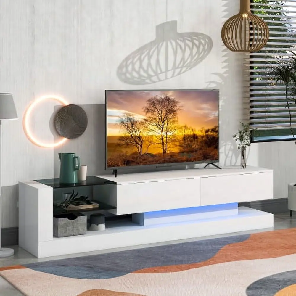 Tansole TV Stand 16-Color RGB LED Lights 75 Inch Entertainment Center Storage Cabinets Perfect Living Room