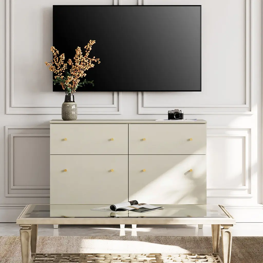 WAMPAT 47.2 Inch Beige Entertainment Center 43-55 Inch TVs 2 Drawers and Doors