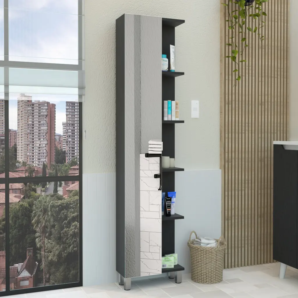 Linen Single Door Cabinet 62 Inch Height Five External and Four Internal Shelves depot e-shop