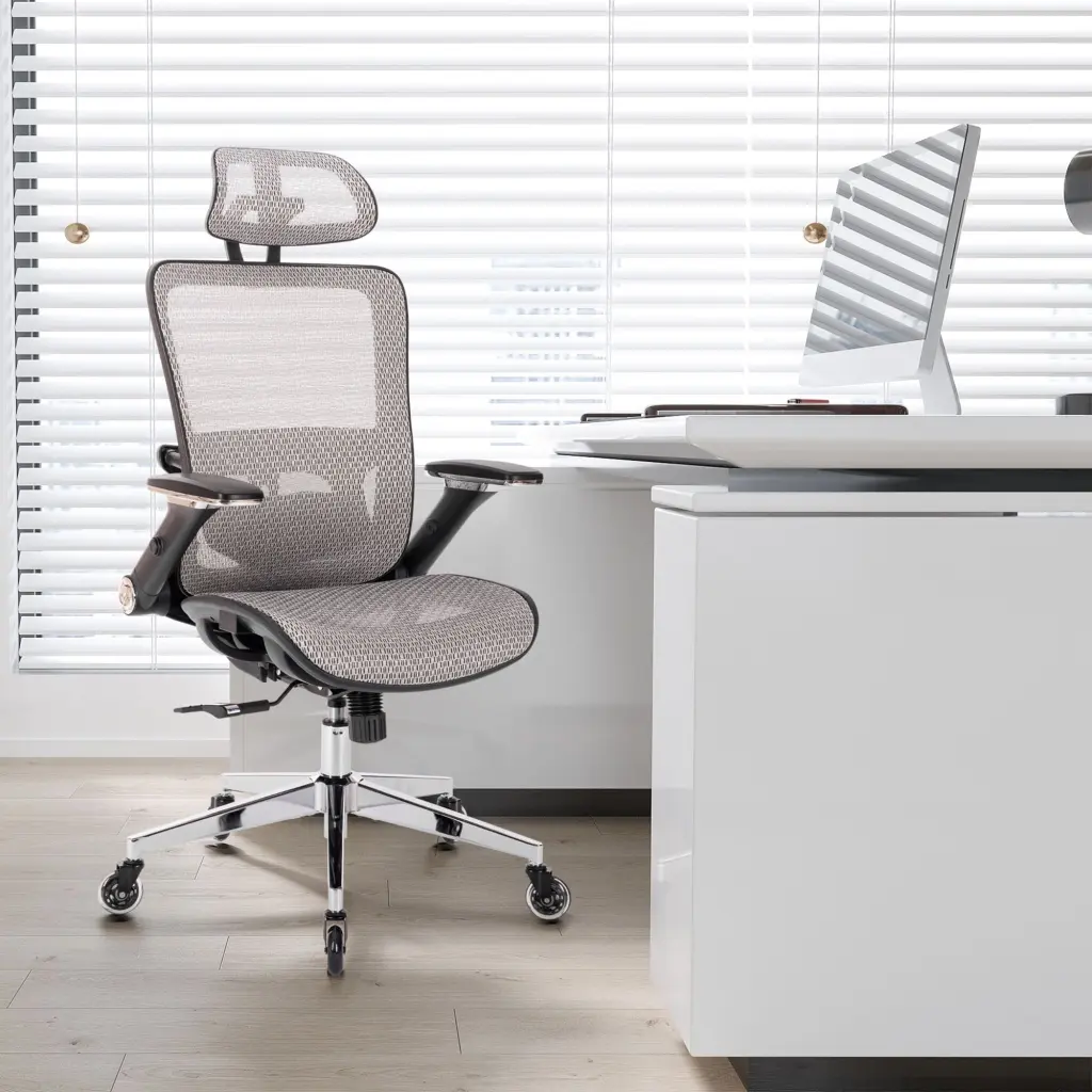 Grey Ergonomic Mesh Office Chair High Back Adjustable Headrest Lumbar Support Task Chair ergopro