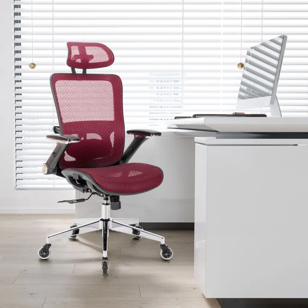 Red Ergonomic Mesh Office Chair High Back Adjustable Headrest Flip-Up Arms ergopro