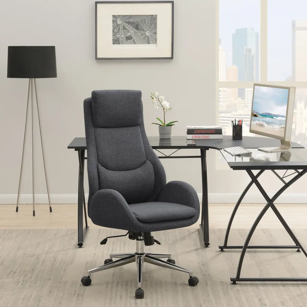 Chrome and Grey Customizable Desk Chair Solid Grey Office Foam Ergonomic Chair furniture max