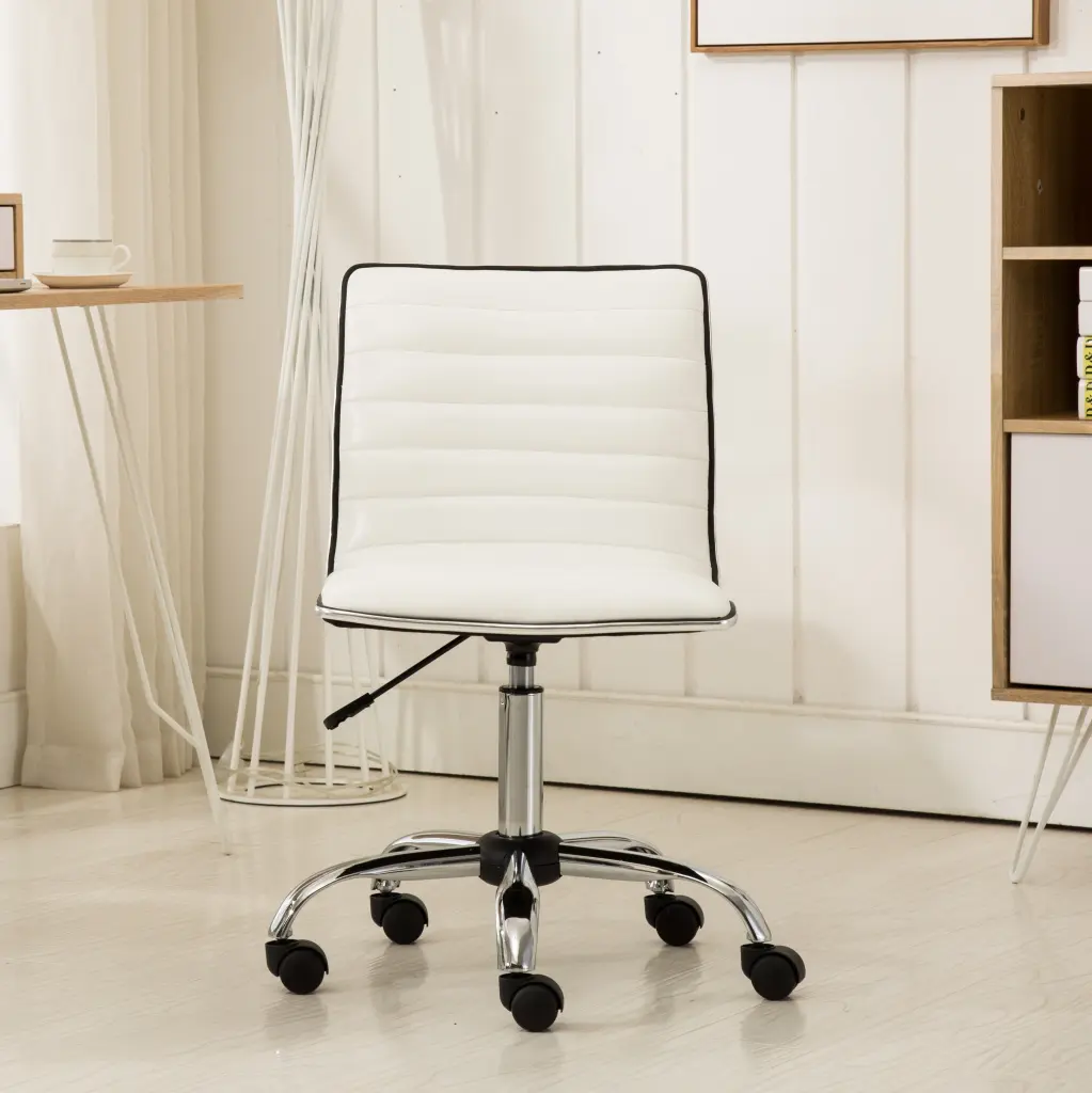 Fremo Chromel Customizable Air Lift Office Chair White Faux Leather hz