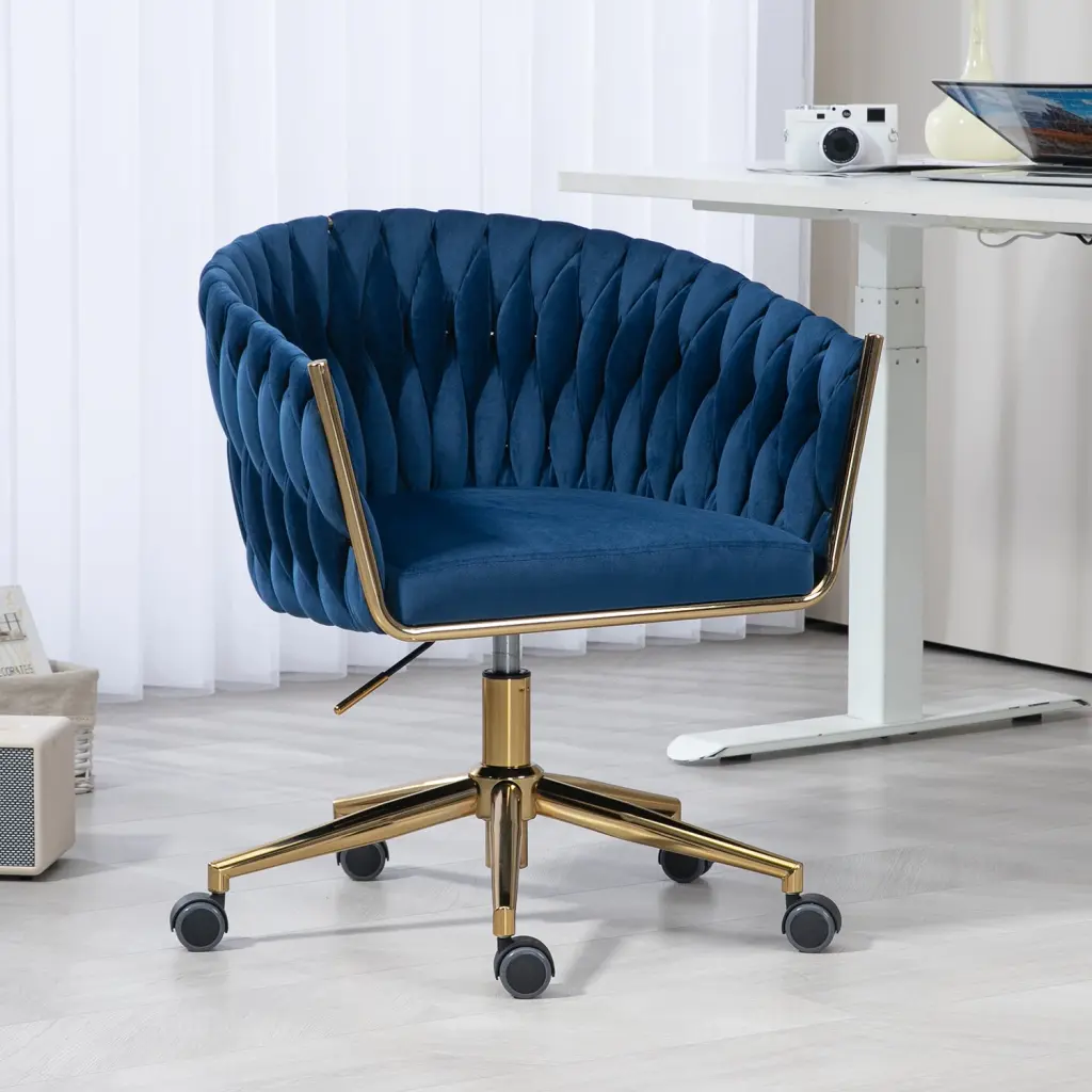 Modern Design Handmade Woven Backrest Office Chair, Vanity Chair, Ergonomic Support