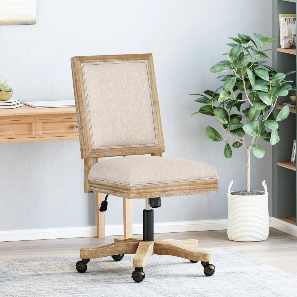 Swivel and Lift Office Chair, Beige Natural Fabric Ergonomic Desk Chair Adjustable Height nh-an