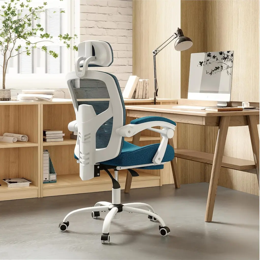 Ergonomic Swivel Office Chair Retractable Footrest and Lumbar Support w1134dhs