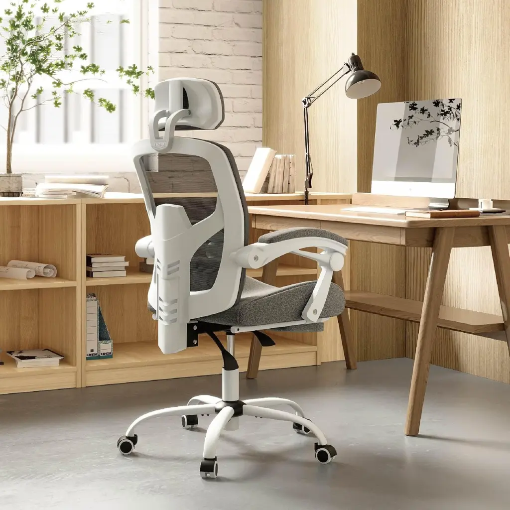 Retractable Footrest Ergonomic Swivel Office Chair Lumbar Support Adjustable Desk Chair w1134dhs