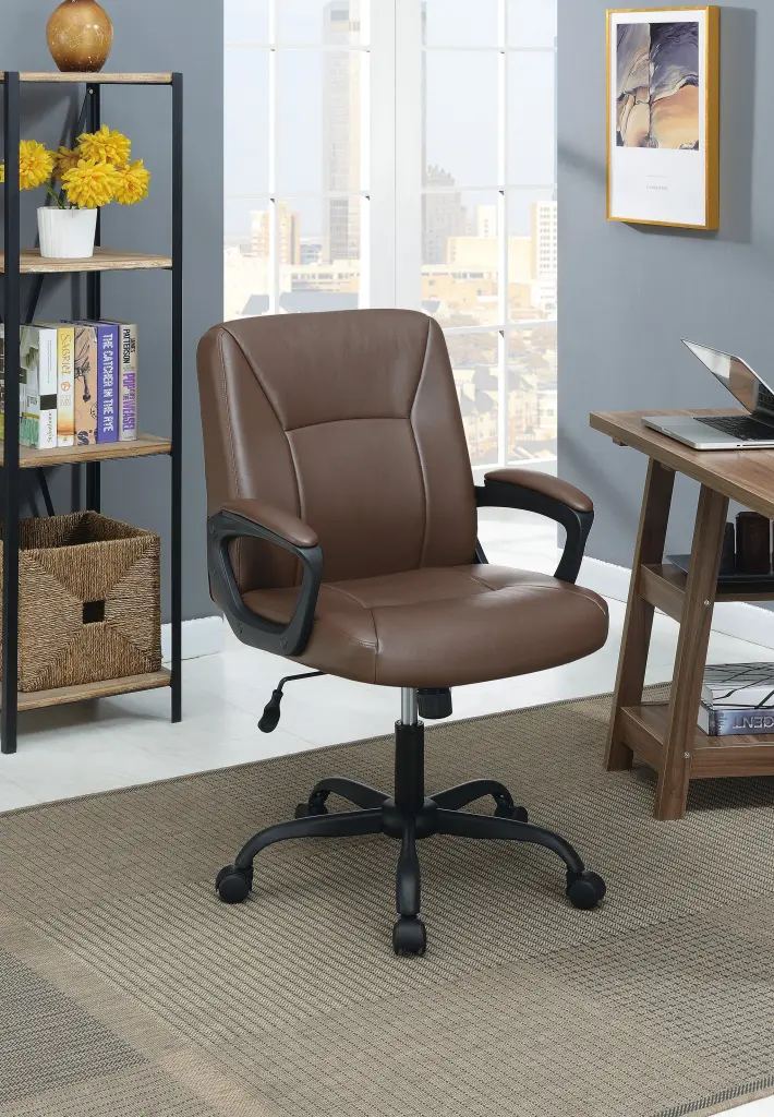 Customizable Height Office Chair Padded Armrests Brown Caster Solid Back simple relax