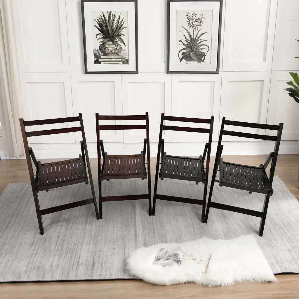 Slatted Timber Folding Special Event Chair Cherry Finish Set 4 leisure home -jy