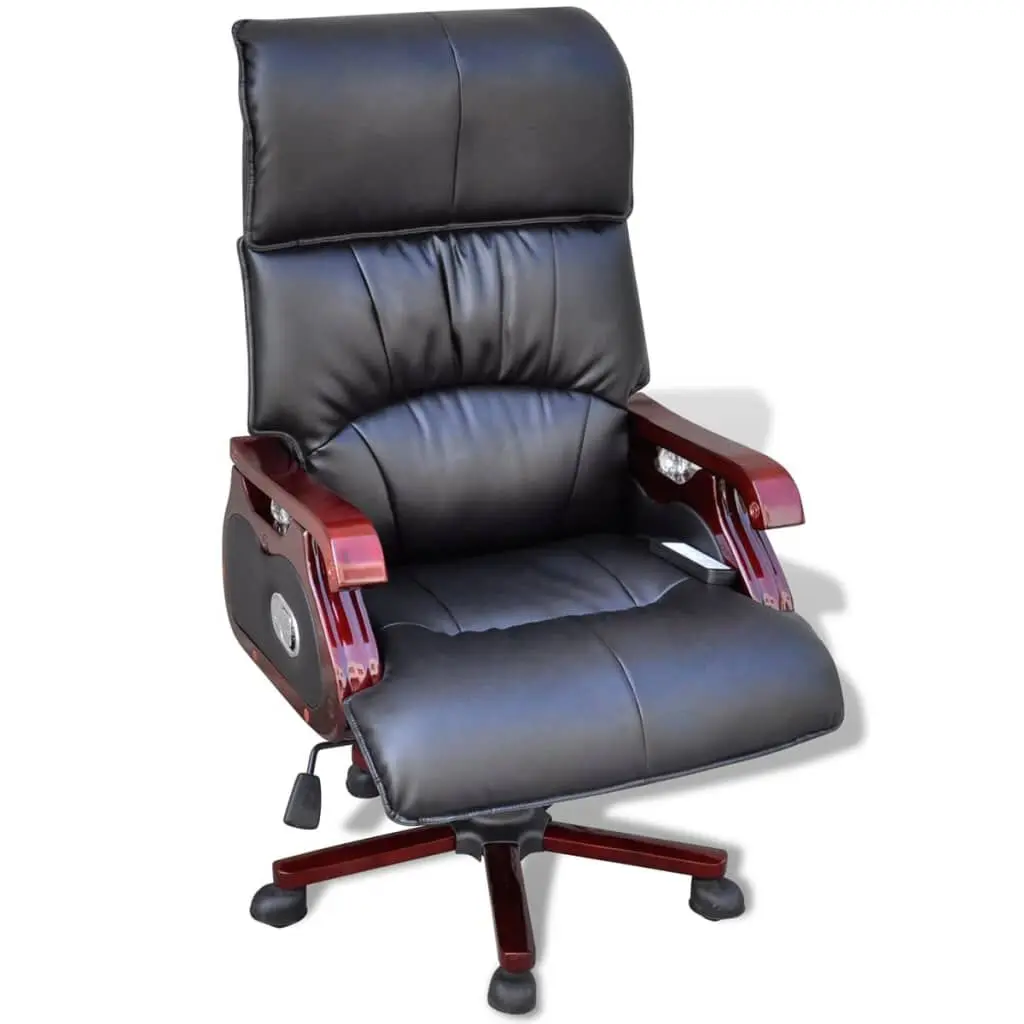Black Top Real Leather Adjustable Massage Office Chair Ergonomic Executive Chair