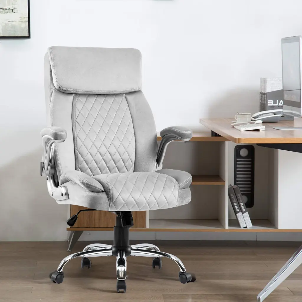 Swivel Office Room Chair Executive Desk Chair Velvet Caster Metal Grey w1403
