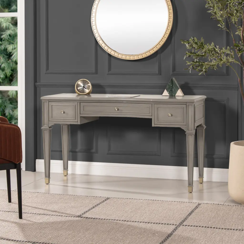 Dauphin 55 Inch 3 Drawer Timber Executive Desk Grey Cashmere Solid Wood Office Desk jennifer taylor home