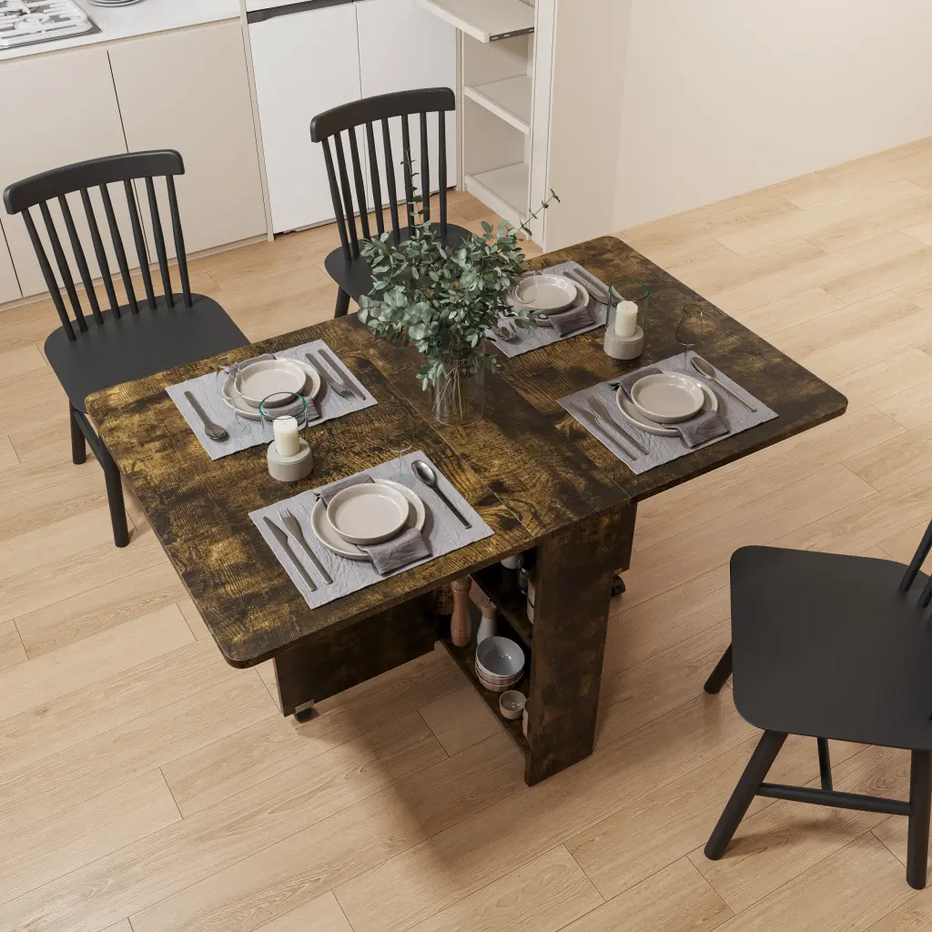 2407 Black Brown Collapsible Dining Table Fully Unfolded 51.18 Inches ylf fff