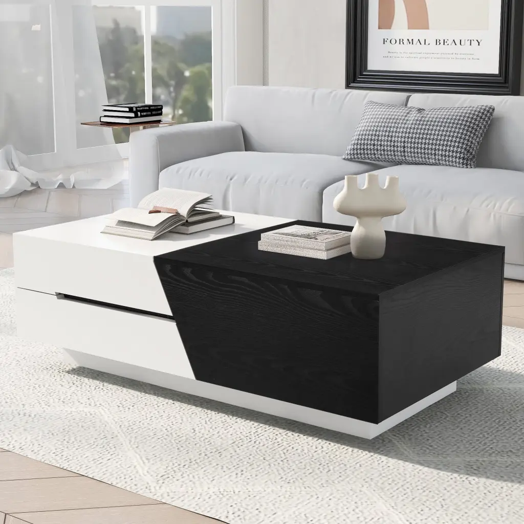 Modern Extendable Sliding Top Coffee Table Storage White and Black ANTFURN