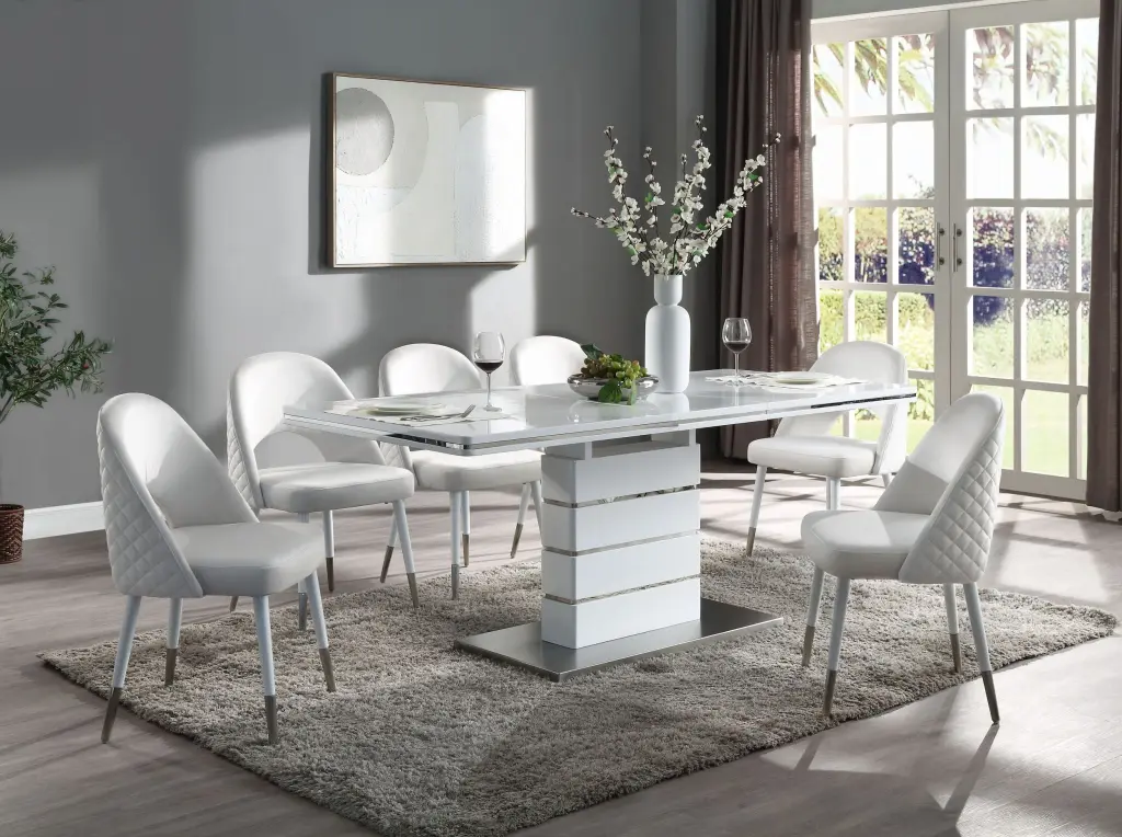 Kameryn Dining Table Butterfly Leaf White High Gloss Finish DN02143 acme onsite store