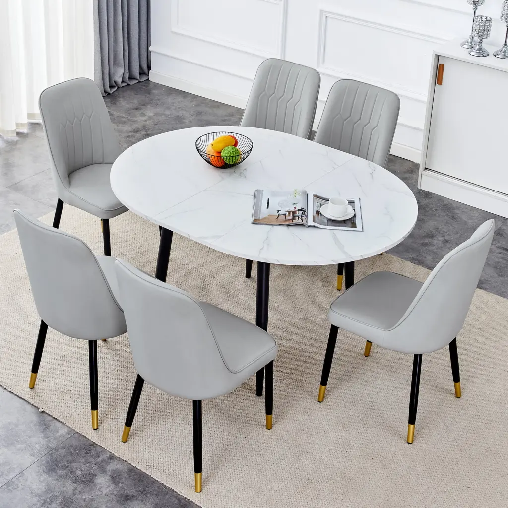 Modern Extendable MDF Dining Table and Chair Set droom w-1151
