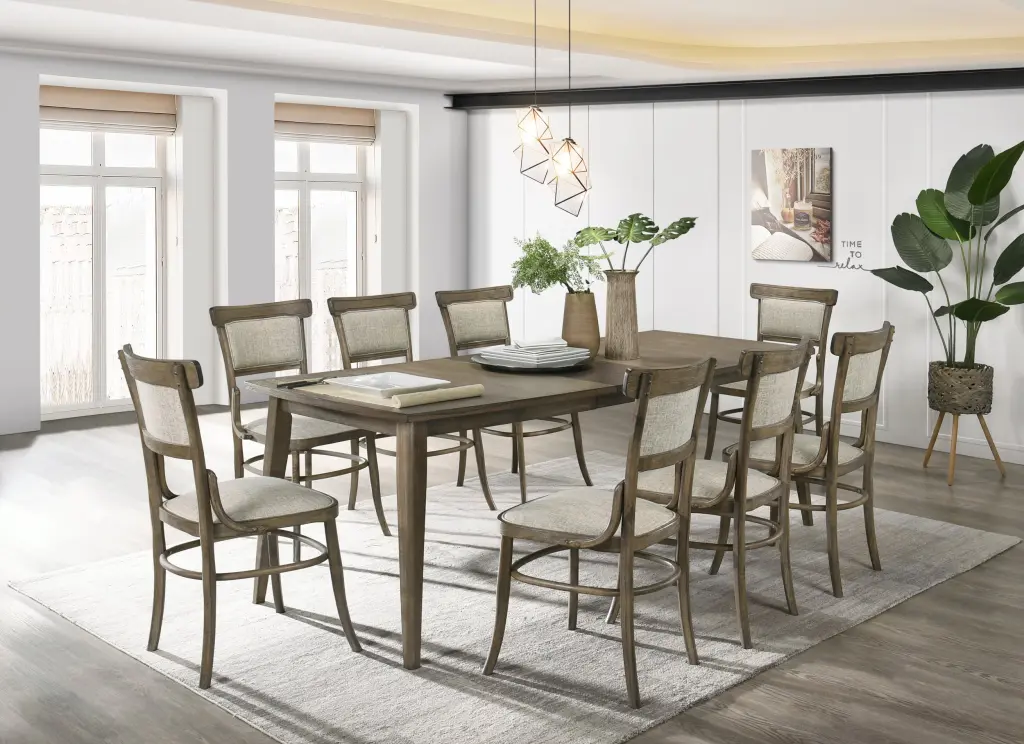 Bistro 88 Inch Vintage Walnut 9-Piece Extendable Dining Table Set lilola home