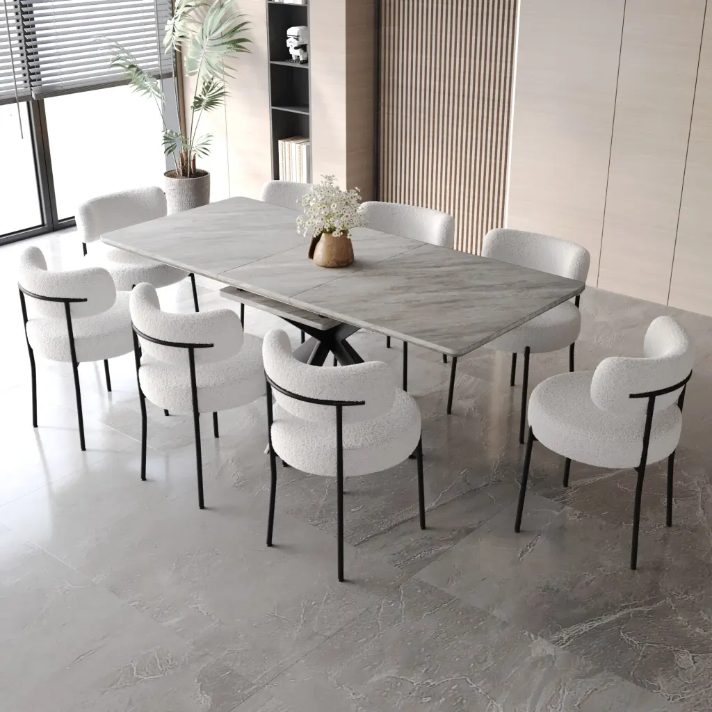 Extendable Dining Table Set 4-8 Person Curve Dining Room nuoli furniture