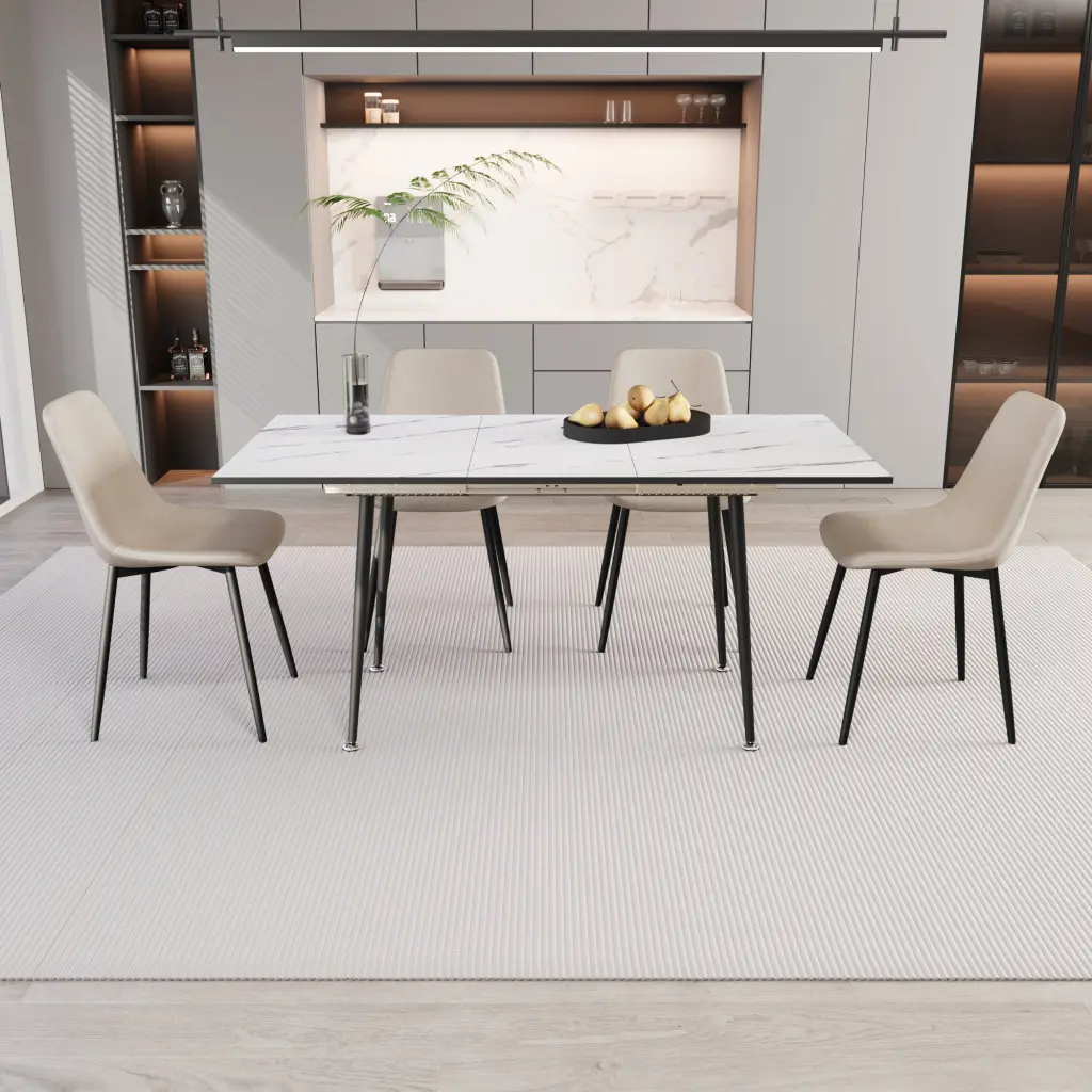 47 Inch 63 Inch Extendable MDF Modern Dining Table and Chair Set Suitable Small Spaces nuoli furniture