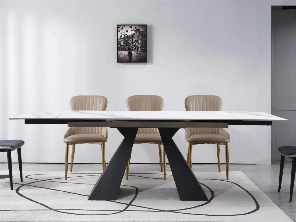 Modern Extendable Dining Table Antique White Finish Maximum Expanded 79 Inch Space Saving Kitchen Table t2879