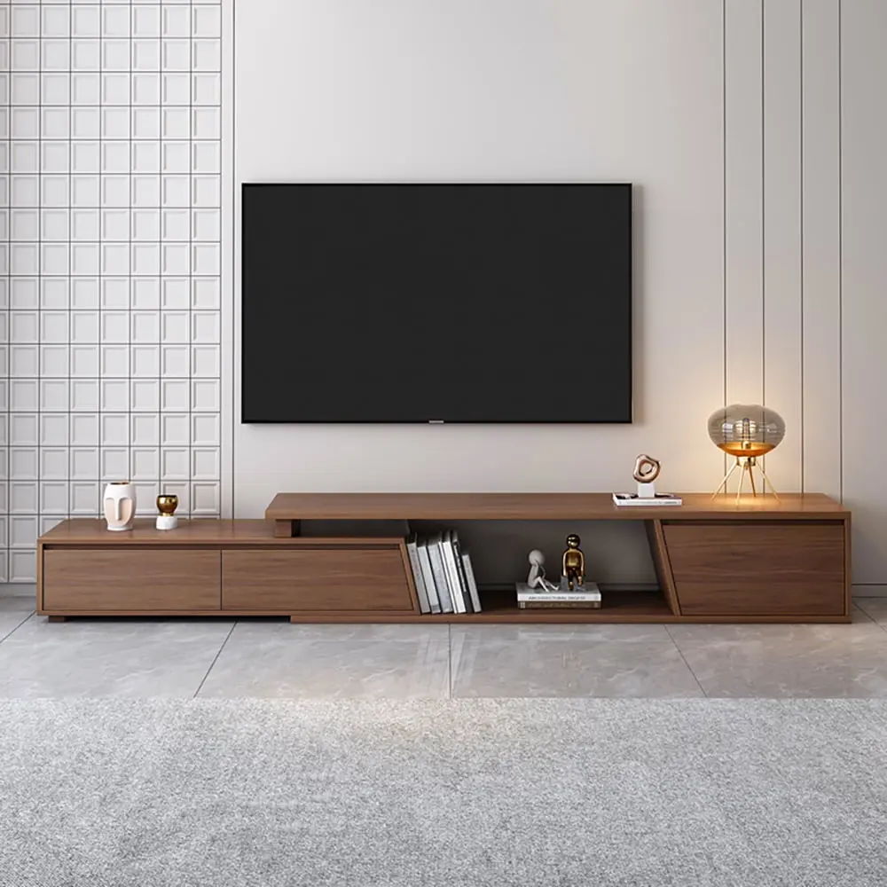 Fero Minimalist Walnut Rectangle Extendable TV Stand 3 Drawers - Up to 120 Inches Homary