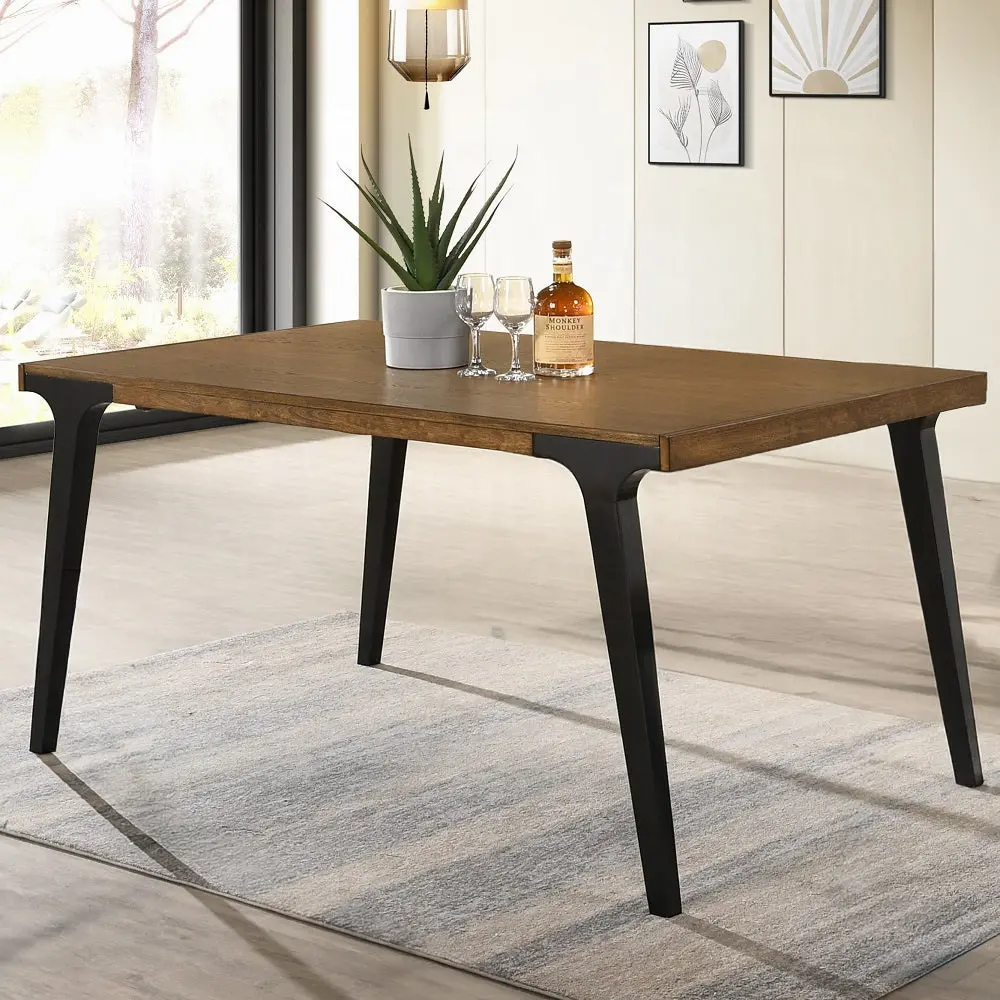 Walnut Black Extendable Dining Table 2 Leafs Walnut Black Seats furniture max