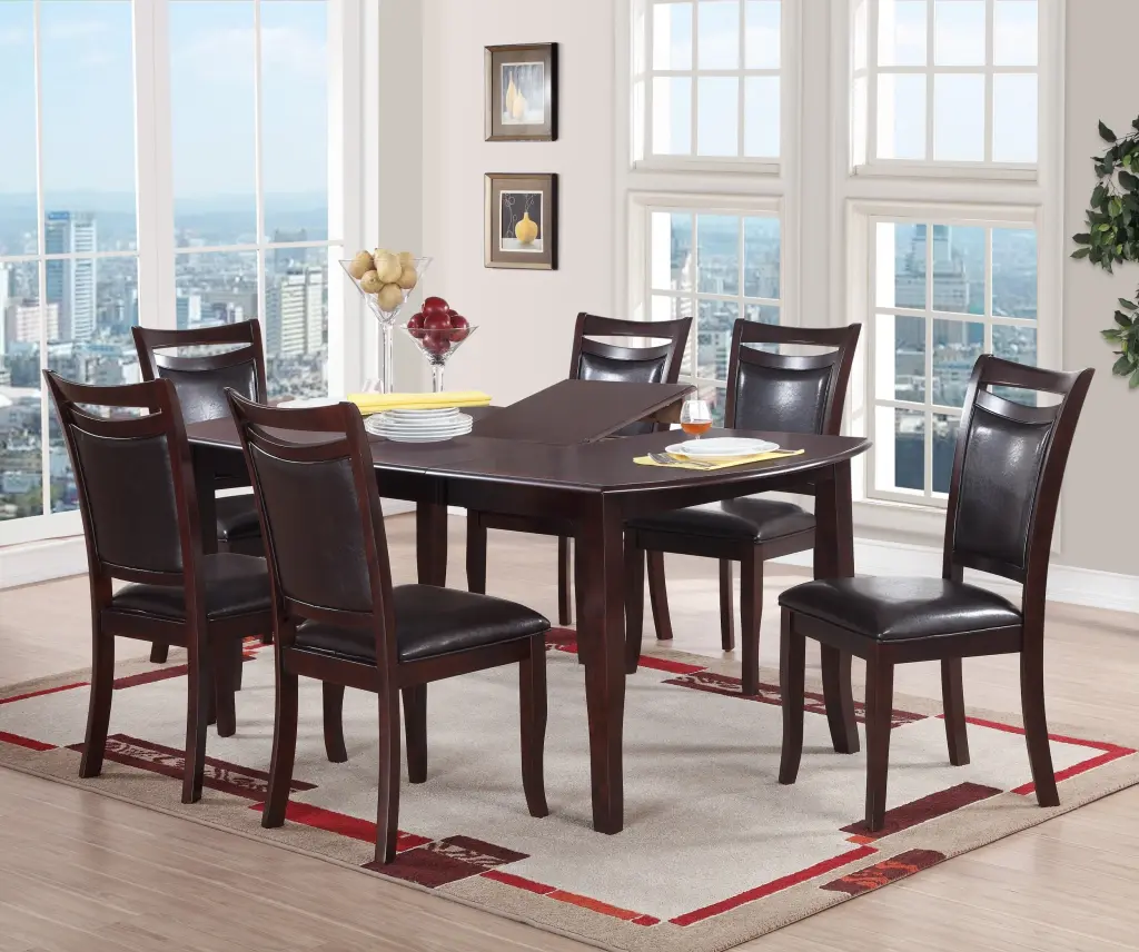 Dark Brown Dining Table Butterfly Leaf and 6 Side Chairs kanepe