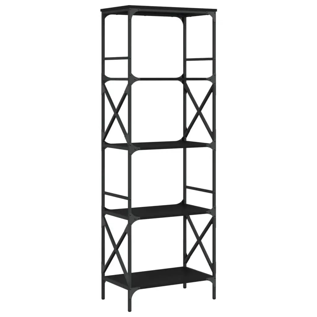 Bookcase 5-Tier Black 23.2x13.8x67.3" Engineered Wood Office Storage