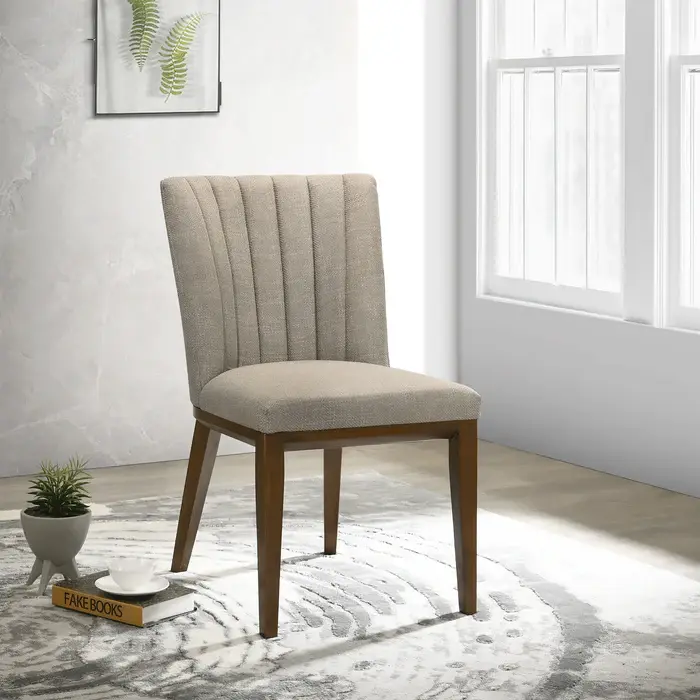 Elmwood Cream Fabric Dining Chair Set 2 Solid Beige Brown Cream Kitchen ashcroft furniture