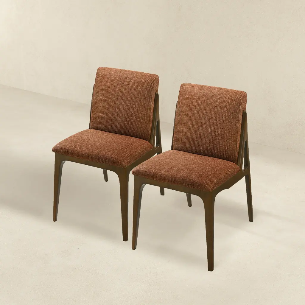 Grivelle Orange Fabric Dining Chair Set 2 Solid Brown and Orange ashcroft furniture