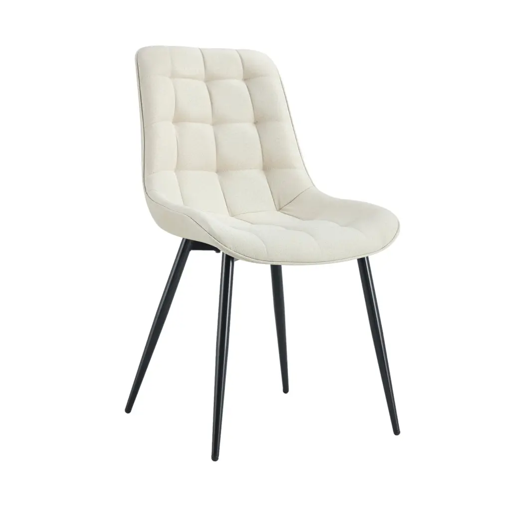 Modern Creamy White Fabric Dining Chair Chic Grid Pattern d-n furniture