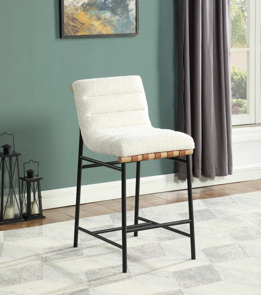 Lahni 17.75 Inch White Boucle Fabric Counter Height Chair lilola home