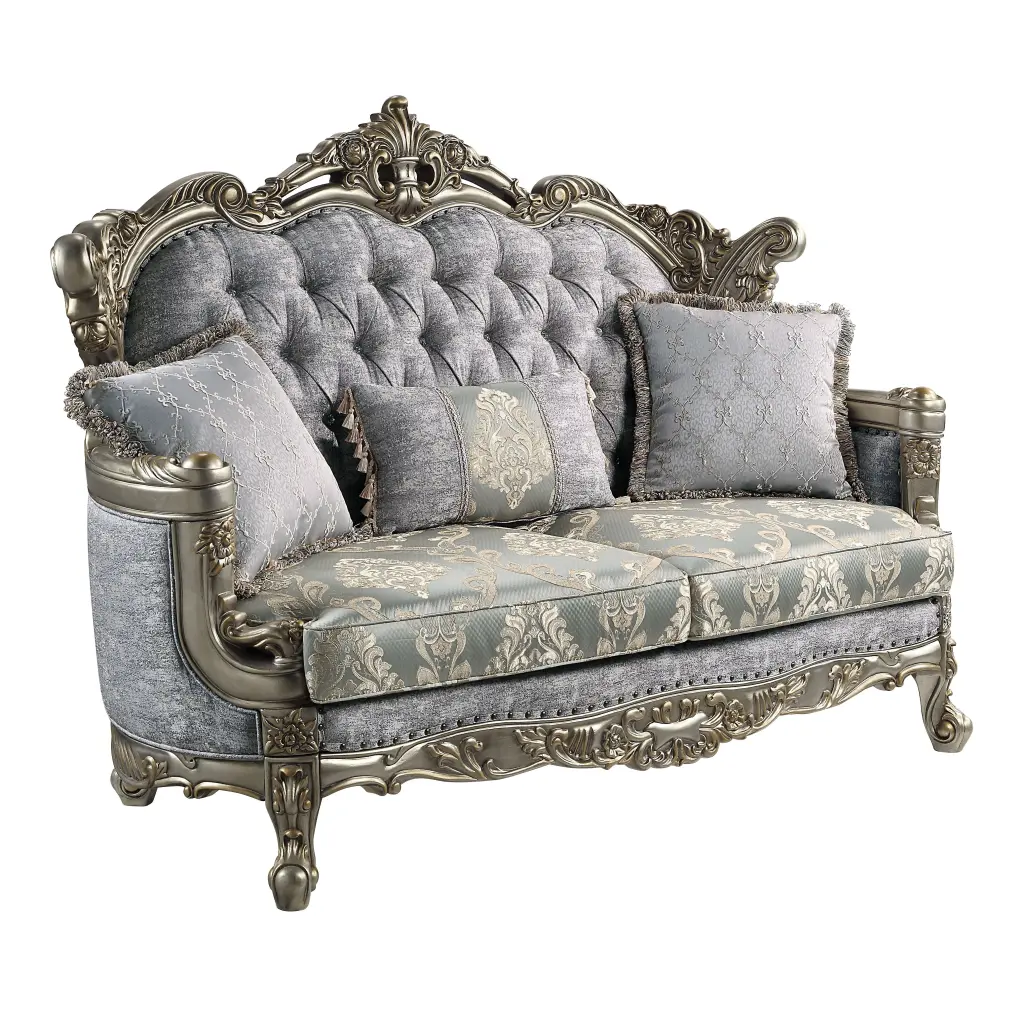Miliani Loveseat 3 Pillows Fabric And Antique Bronze Finish Modern Loveseat acme onsite store