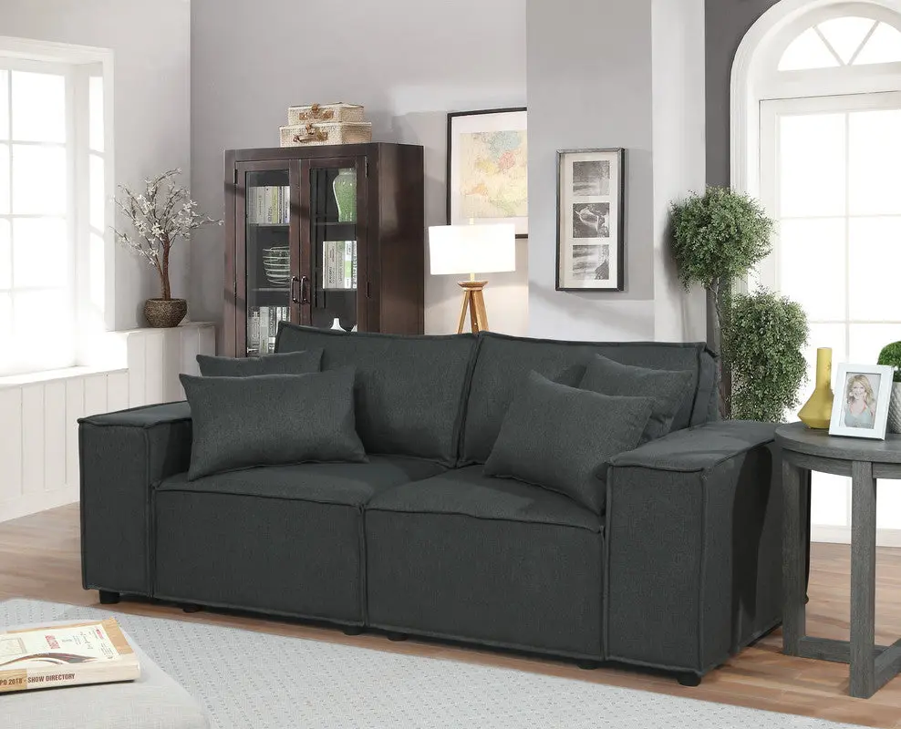 Elson 76 Inch Loveseat Dark Gray Linen Contemporary Living Room Furniture lilola home