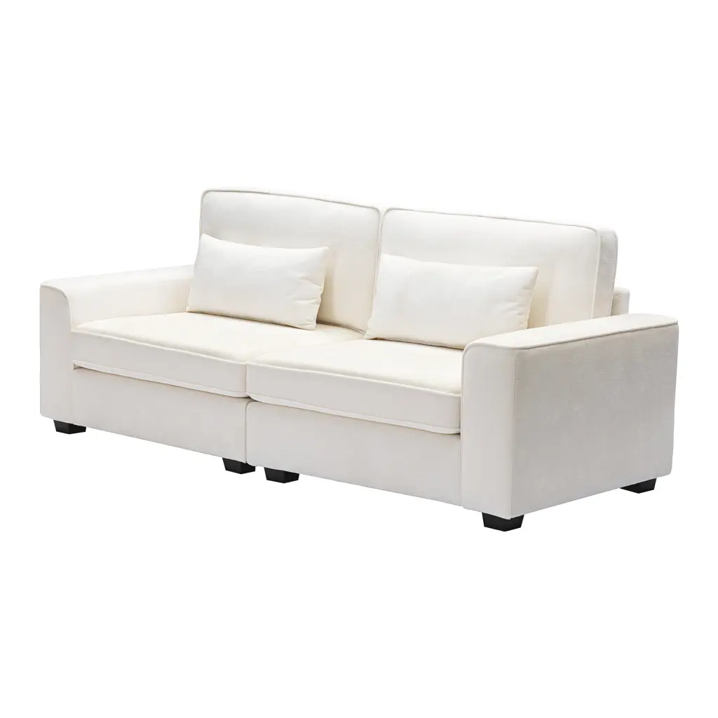 Comfortable Duo White Loveseat Sofa Beige Polyester Timber Solid MDF 2 Seater nh-purenest