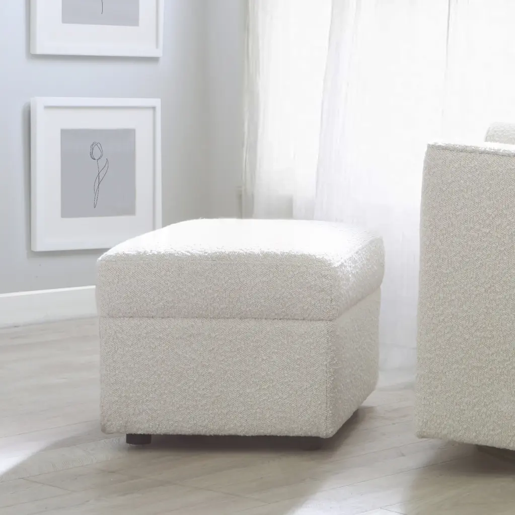 Soho Ottoman Cream Boucle Fabric Living Room and Bedroom b2714