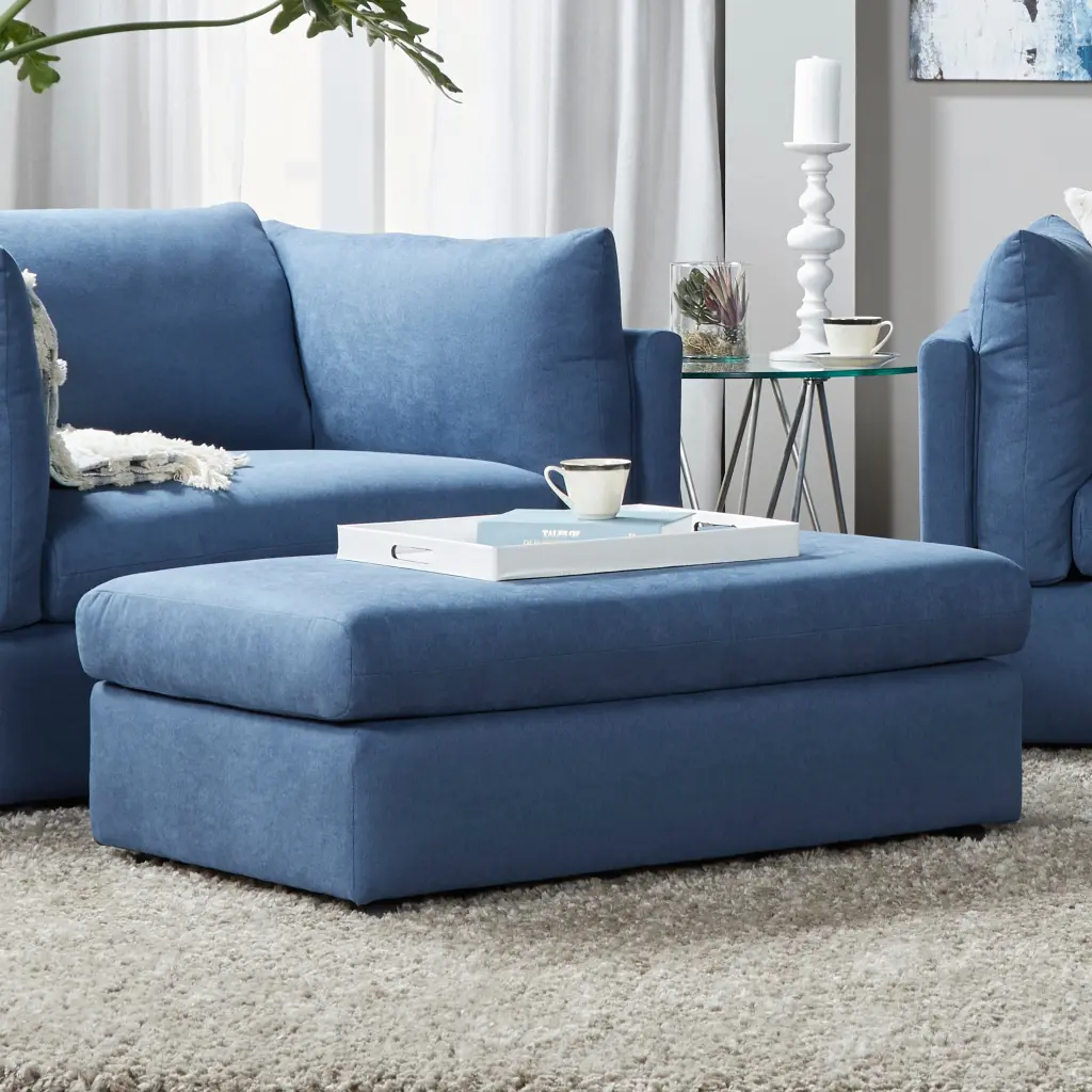 Enda Living Room Fabric Ottoman Blue Fabric Extra Seating and Storage hz